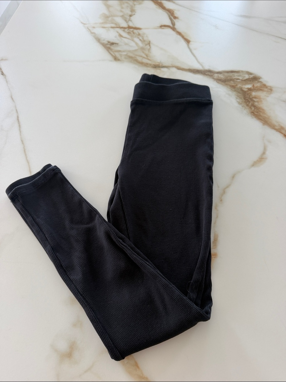 Kids Black Ribbed Leggings- Zara